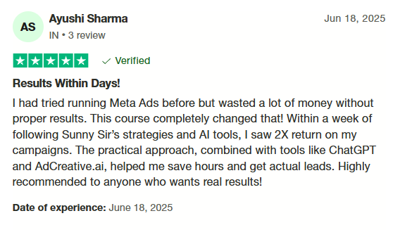 Testimonial from a successful student 1